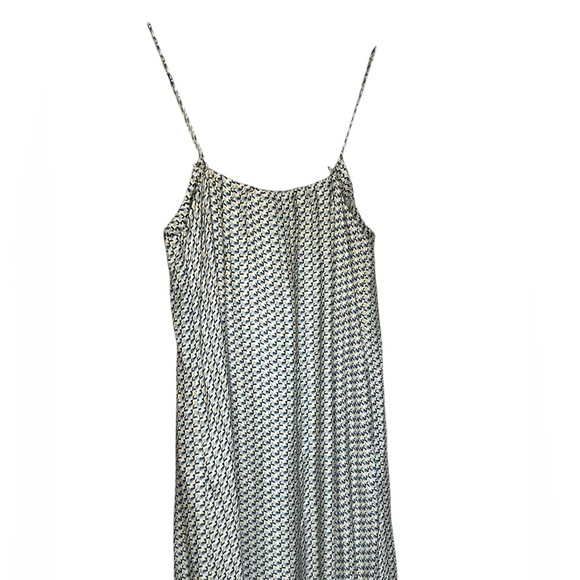 VINCE MAXI 100% SILK DRESS STAR PRINT BORDER CHARCOAL SPAGHETTI STRAP SZ S - Picture 7 of 9